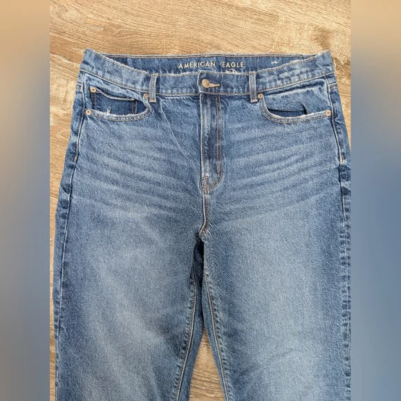 American Eagle Super High Rise Straight Rigid Jeans Size 14 Long - Picture 4 of 10